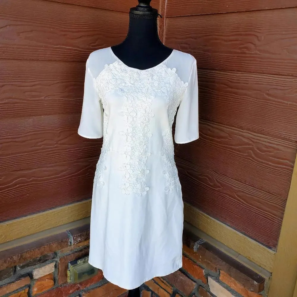 Gianni Bini White Lace Applique Mallory Mesh Wedding Party Floral Dress Size S